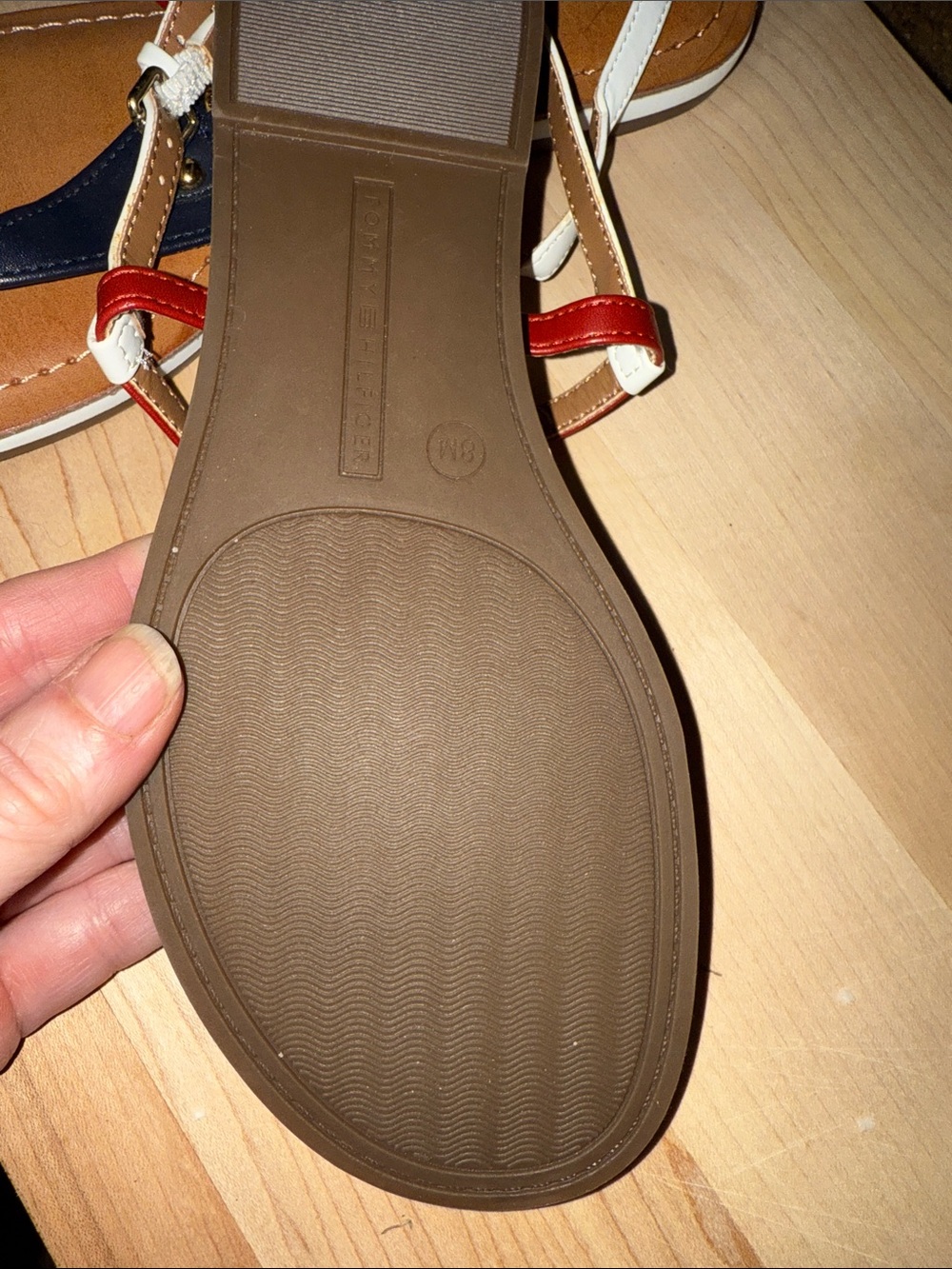 Tommy Hilfiger Red, Navy & White T‑Strap Logo Sandals NWOT - Picture 3 of 7